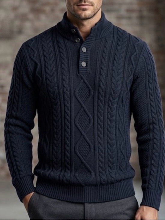 Tilley Other - Tilley Black Cable Knit Button-Neck Sweater Men’s Large
